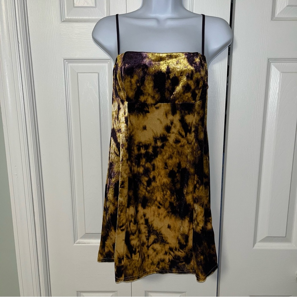 UO Velvet Mini Dress - Purple & Yellow Tie Dye